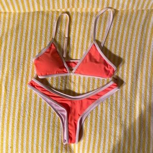 SHEIN Neon Orange & White Bikini Set Size S